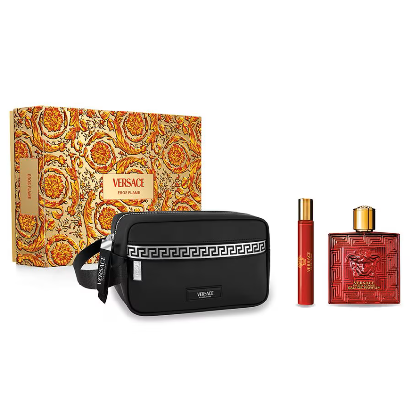 Set Cadou Versace Eros Flame EDP 100 ml + Travel Spray 10 ml + Geantă Cosmetică